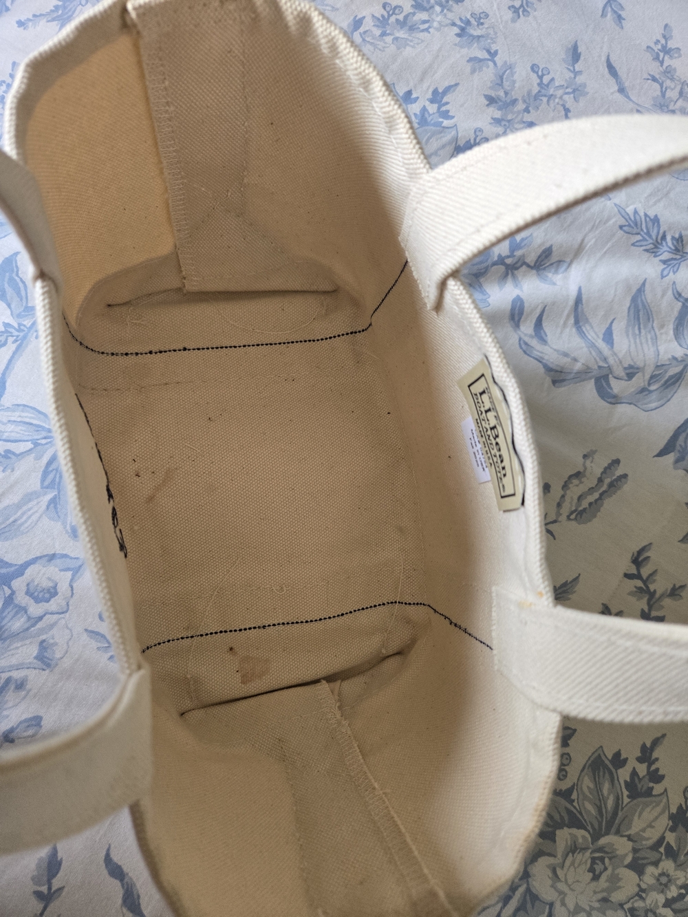 LL BEAN Boat And Tote Canvas Tote Bag with Navy Monogram - Picture 3 of 5